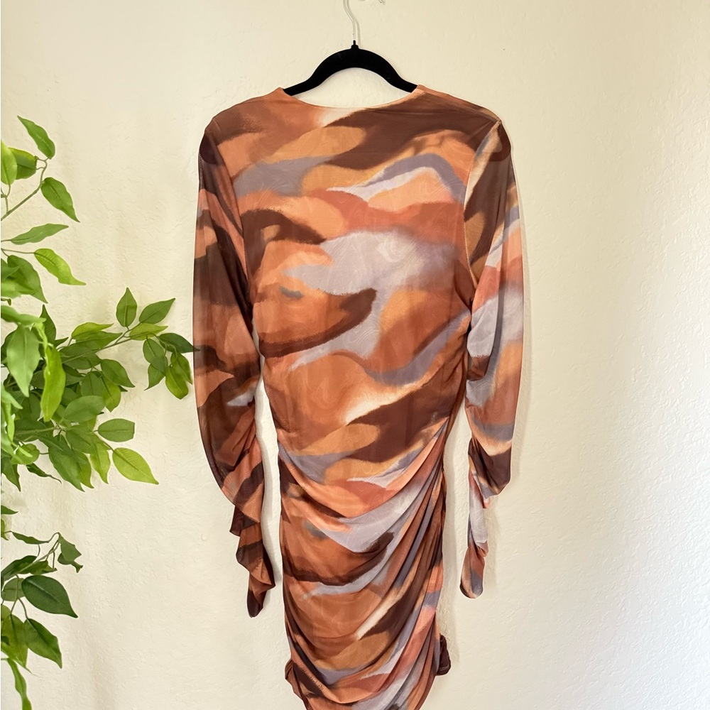 Shein Curve Abstract Mesh Ruched Mini Dress - 1X